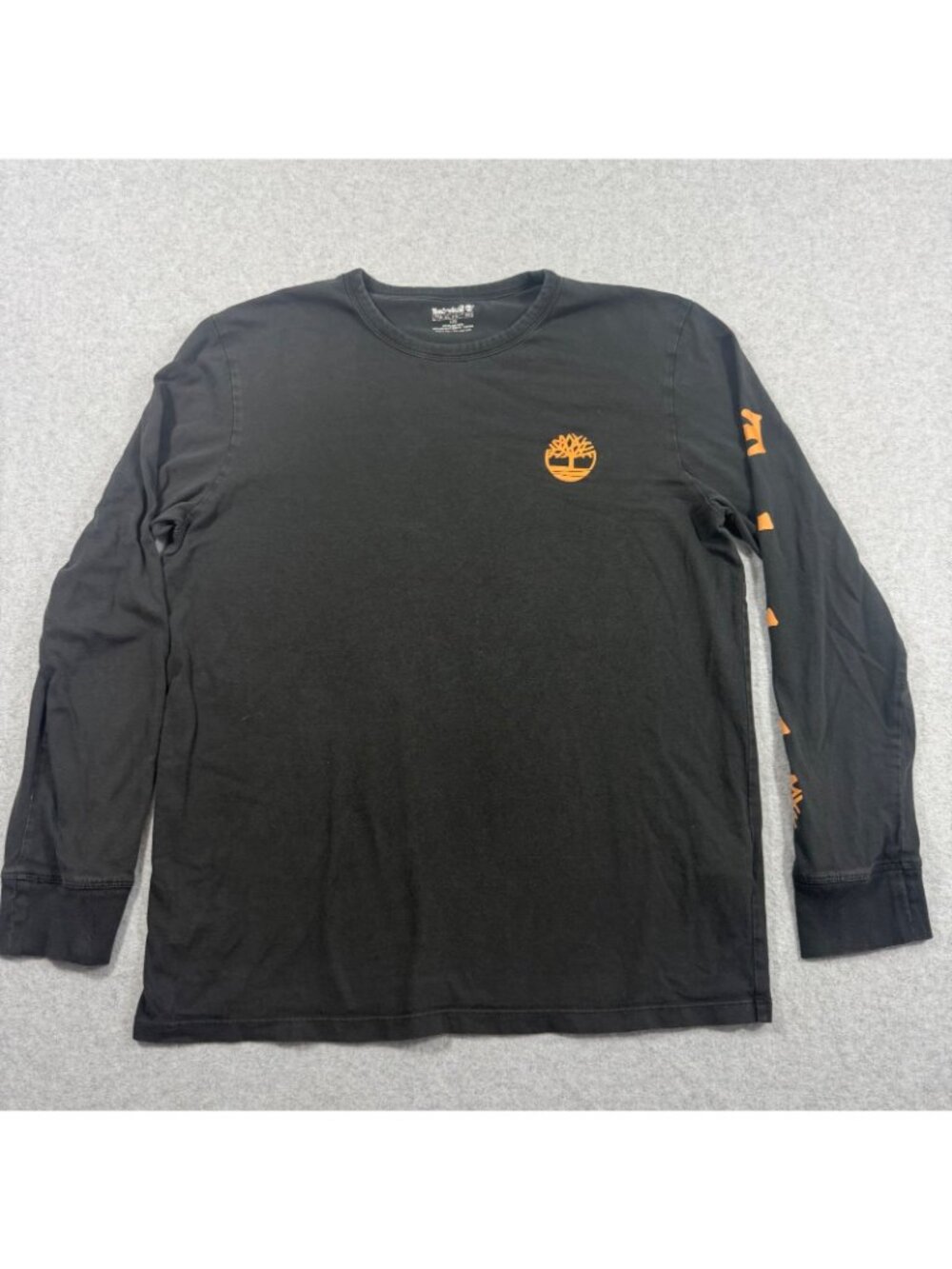 Timberland Men’s Long Sleeve Logo Graphic T-Shirt Black Orange Size Large L Cott - Picture 2 of 8